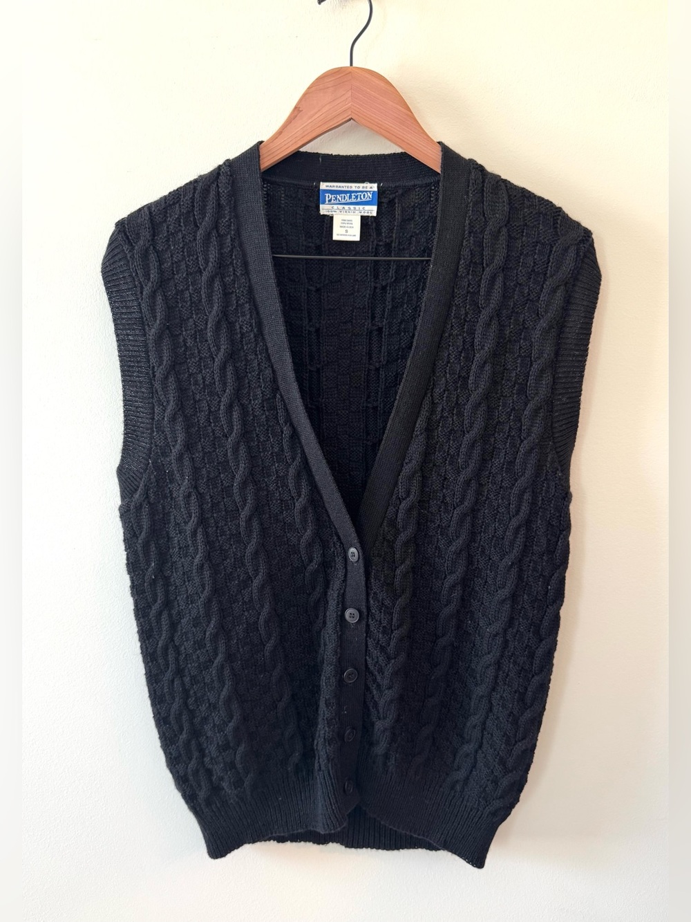 Vintage Pendleton Black Cable Knit Wool Sweater Vest Made USA S